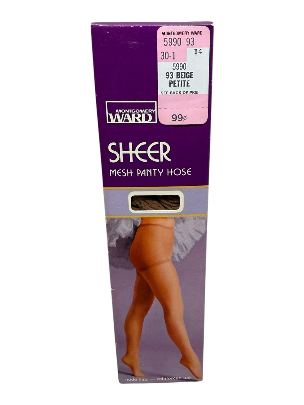 1975 Montgomery Ward Sheer Mesh Pantyhose Petite Beige Nude Heel Reinforced Toe